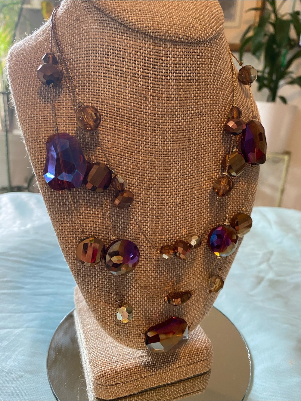 VINTAGE MULTI-STRAND FACETED CRYSTAL STATEMENT NECKLACE